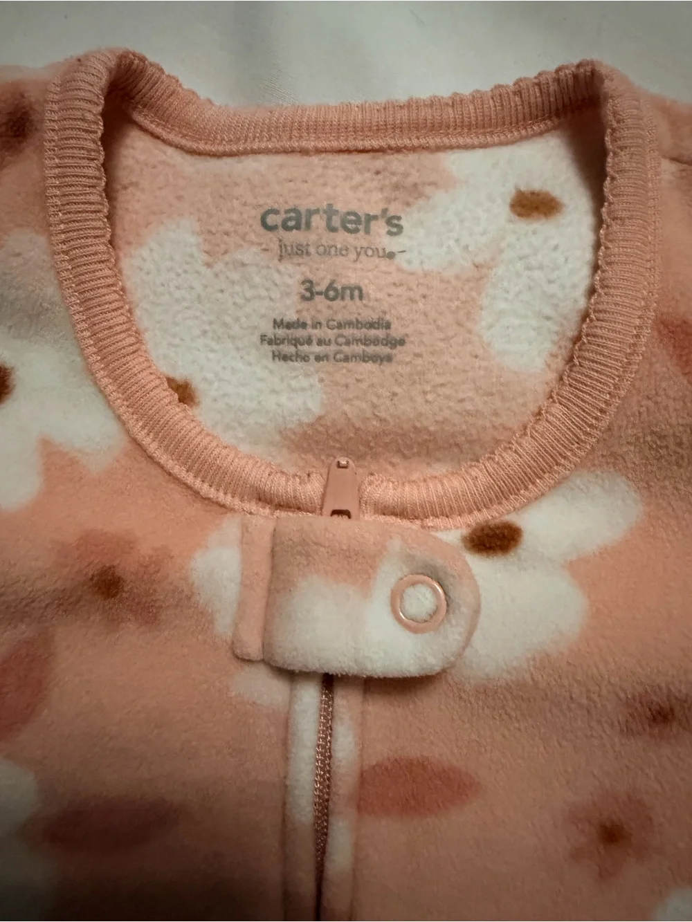 Carter's Peach Floral Fleece Sleep Sack with Front Zipper